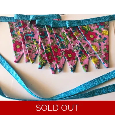 Pink and Blue Floral Bunting, reusable cotton bunting, 11 flags double sided and 2.5 metres long